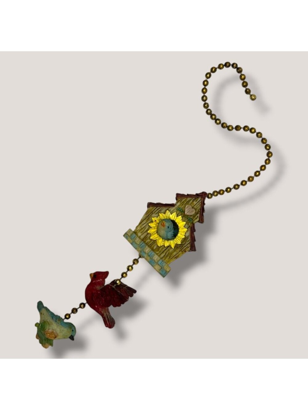 Hand-Painted Birdhouse Ceiling Fan Pull Chain With Cardinal & Bluebird Accents